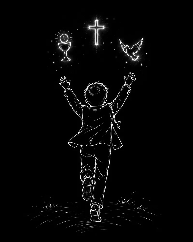 Ilustración lineal de un niño celebrando